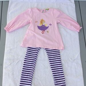 Sweet LaRose 2 Piece set, Embroidered Princess, Purple & White Stripe Pants, 5